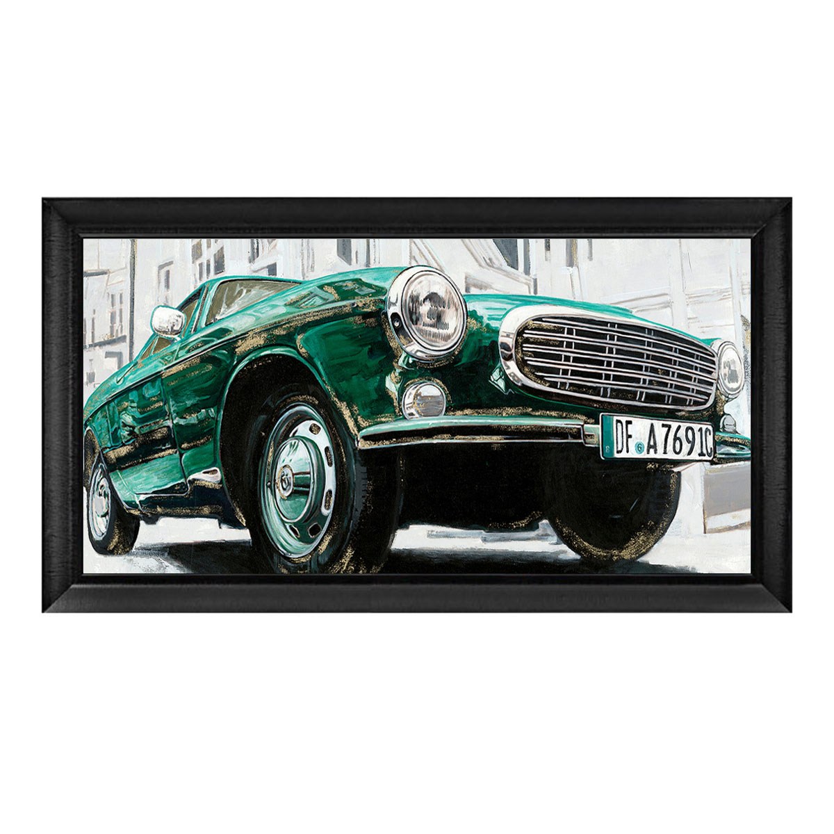 Modern ofislere maskülen ve retro dokunuş sunan siyah çerçeveli yeşil araba tablo ex-005 Çamlıca Home