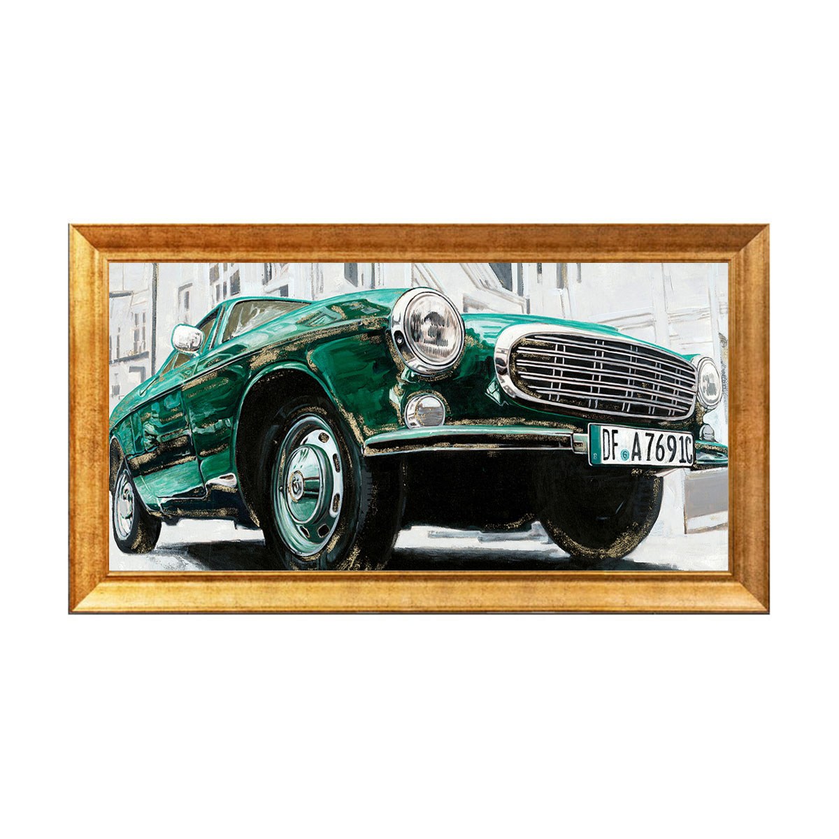 Yeşil gövdeyi zenginleştiren 130 kalıp varak altın çerçeveli lüks vintage araba tablo ex-005 Çamlıca Home