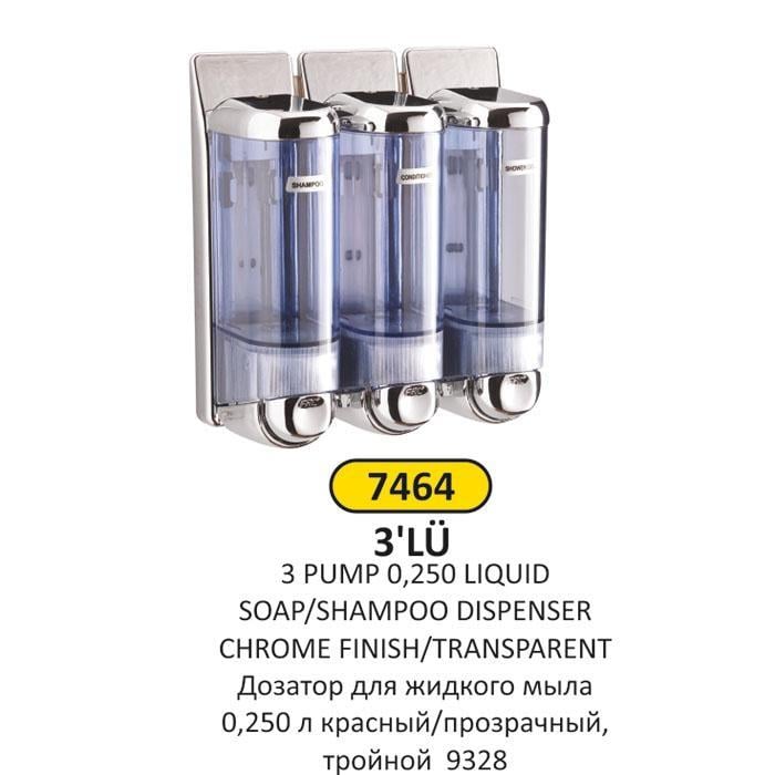 0,250 LT 3'LÜ KROM ŞEFFAF ABS PLASTİK Sıvı SABUN - ŞAMPUAN VERİCİ