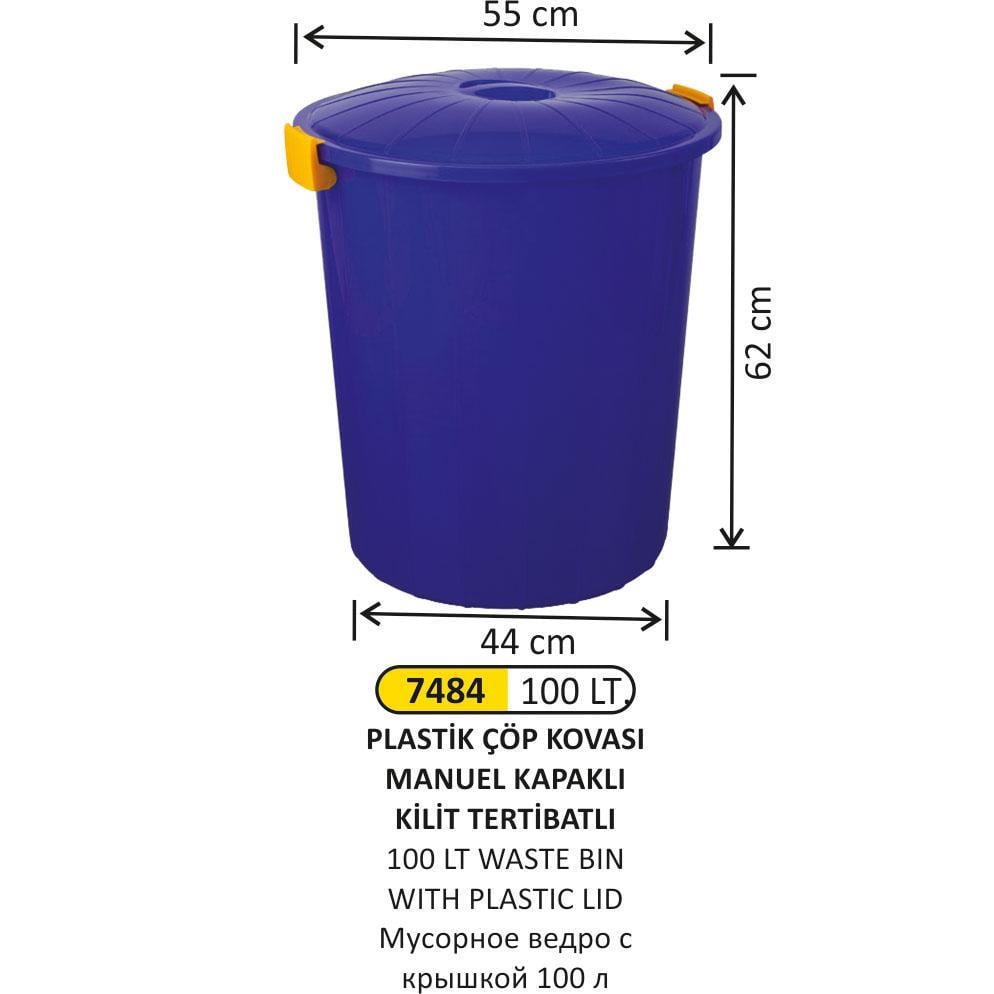 100 LT PLASTİK ÇÖP KOVASI MANUEL KAPAKLI KİLİT TERTİBATLI 