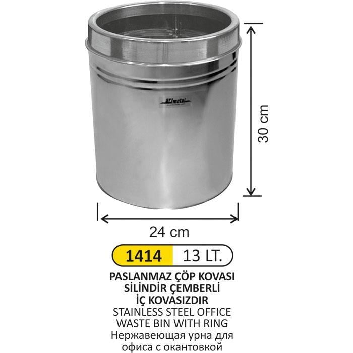 13 LT PASLANMAZ ÇEMBERLİ ÇÖP KOVASI