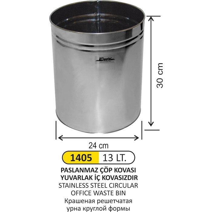 13 LT YUVARLAK PASLANMAZ ÇÖP KOVASI