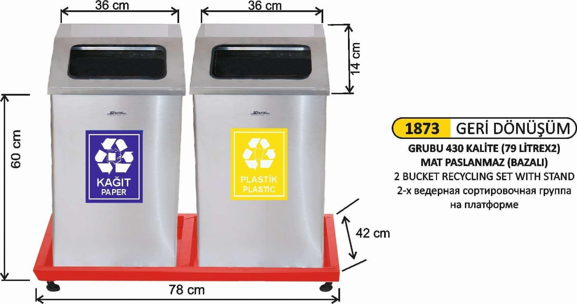 2 BÖLMELİ MAT PASLANMAZ GERİ DÖNÜŞÜM SETİ 