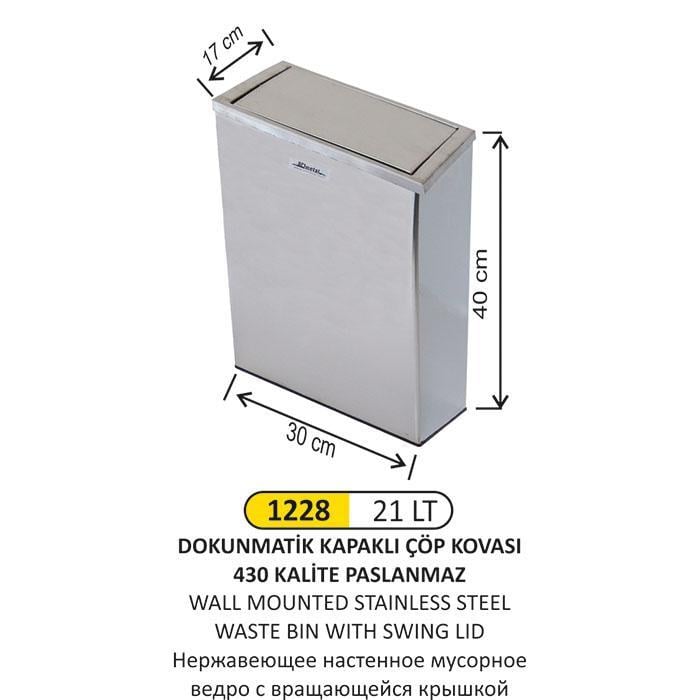 21 LT DOKUNMATİK KAPAKLI PASLANMAZ ÇÖP KOVASI