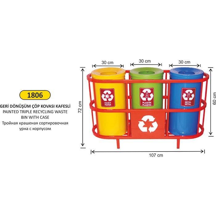 3 BÖLMELİ KAFESLİ BOYALI GERİ DÖNÜŞÜM SETİ 