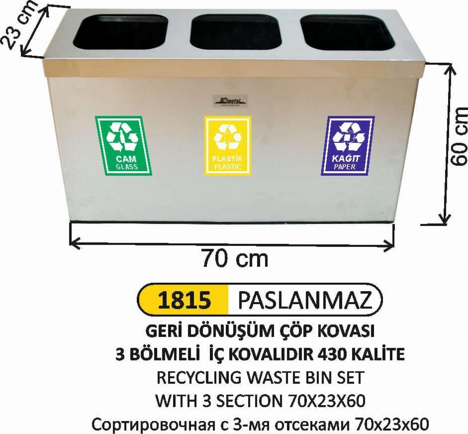 3 BÖLMELİ PASLANMAZ ÇELİK GERİ DÖNÜŞÜM SETİ 