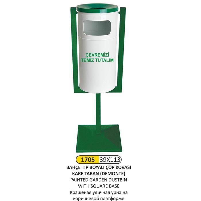 39x113 BAHÇE TİP KARE TABANLI (DEMONTE) BOYALI ÇÖP KOVASI 