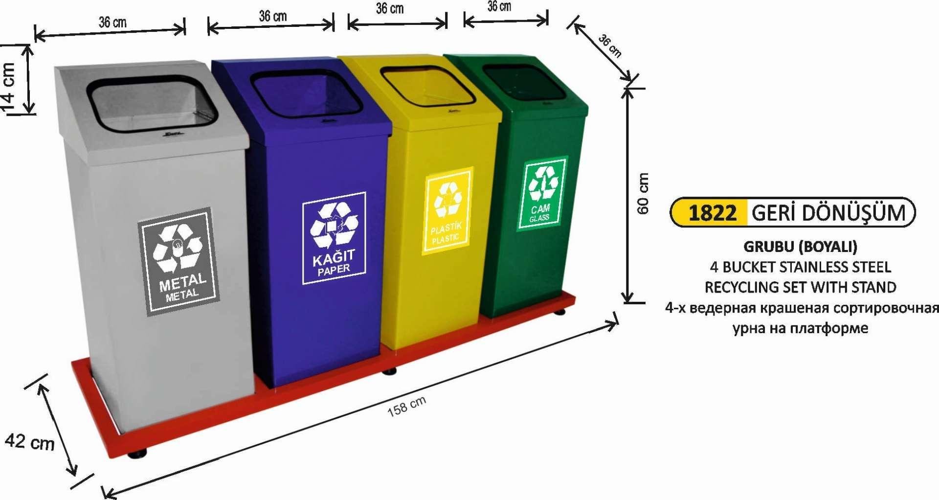 4 BÖLMELİ BOYALI GERİ DÖNÜŞÜM SETİ 