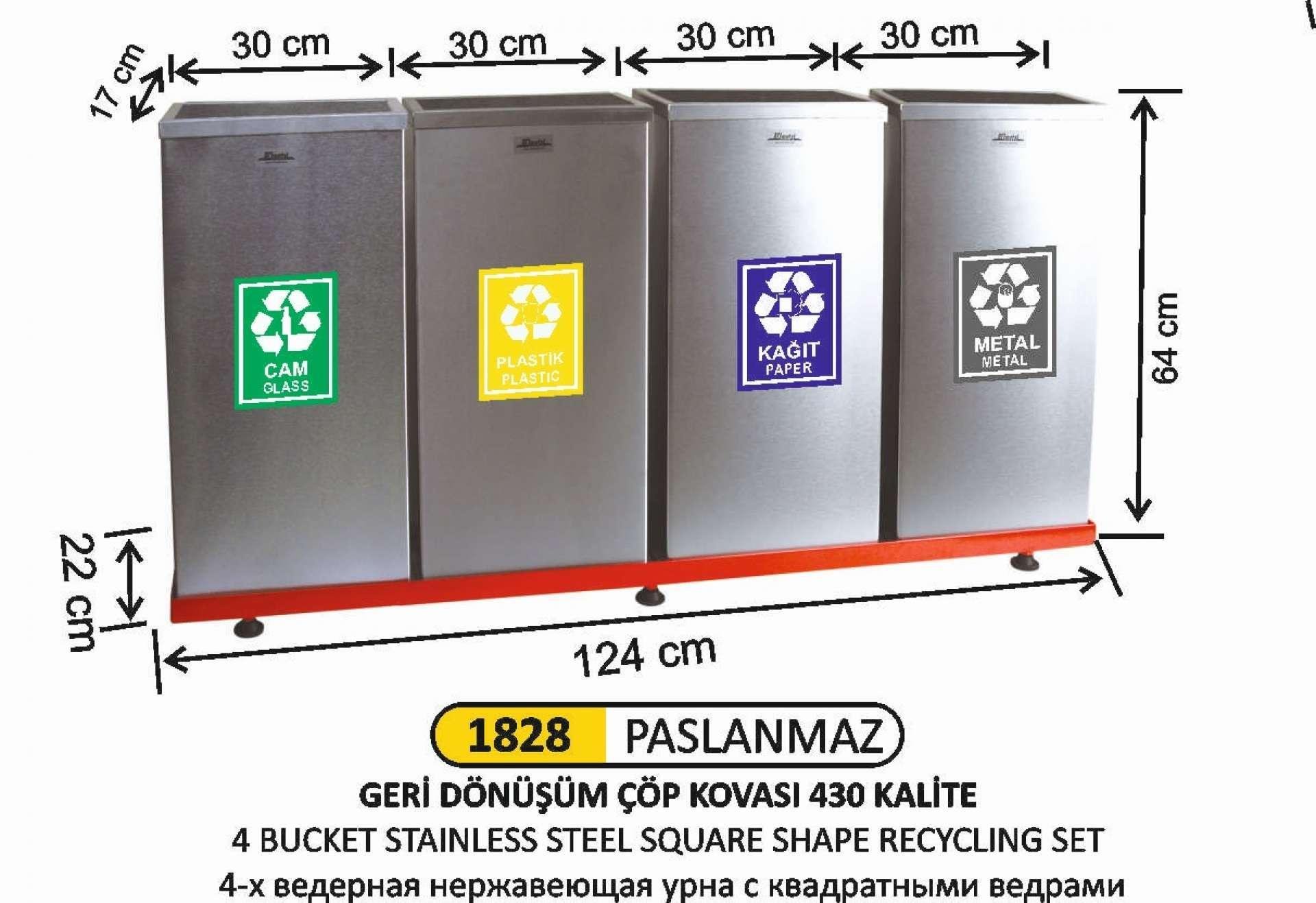 4 BÖLMELİ GERİ DÖNÜŞÜM SETİ PASLANMAZ ÇELİK