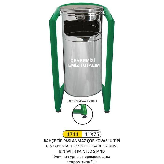 41x75 BAHÇE TİPİ PASLANMAZ ÇÖP KOVASI