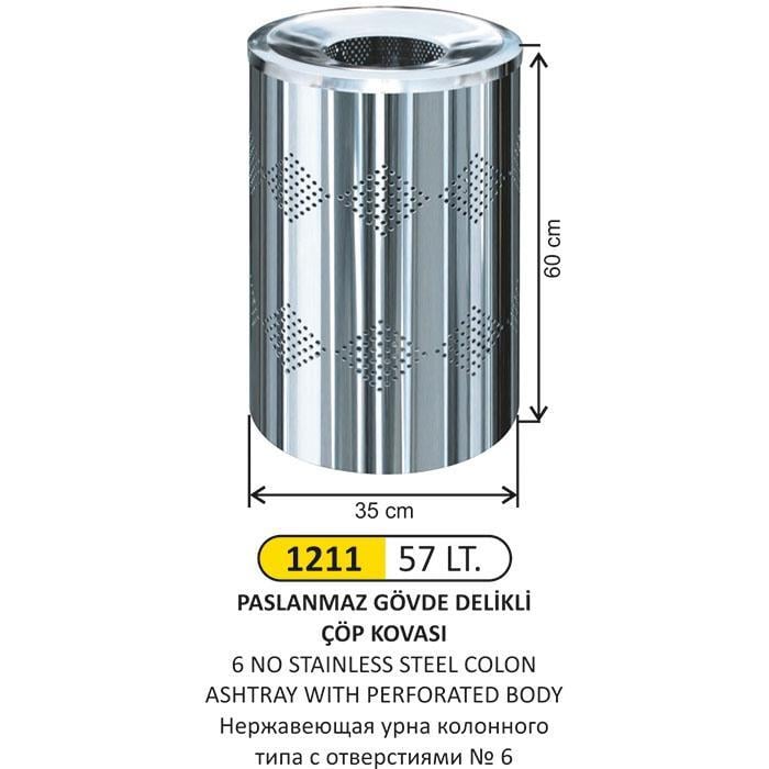 57 LT GÖVDE DELİKLİ PASLANMAZ ÇELİK ÇÖP KOVASI
