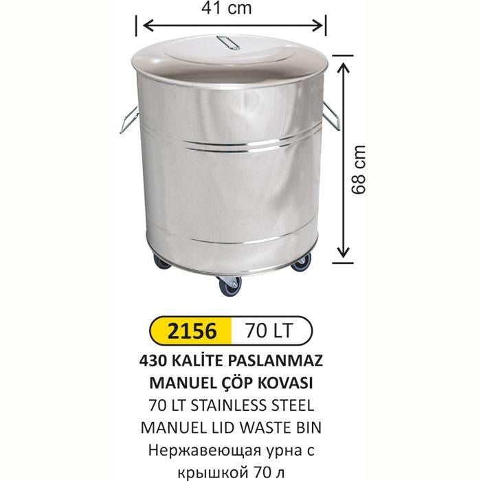 70 LT MANUEL KAPAK AMELİYATHANE TİPİ PASLANMAZ ÇÖP KOVASI 