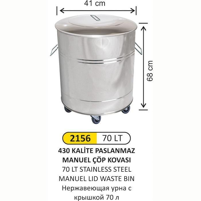 70 LT MANUEL KAPAK AMELİYATHANE TİPİ PASLANMAZ ÇÖP KOVASI 