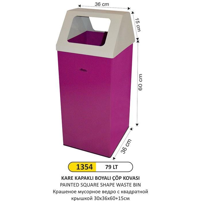 79 LT KARE KAPAKLI BOYALI ÇÖP KOVASI