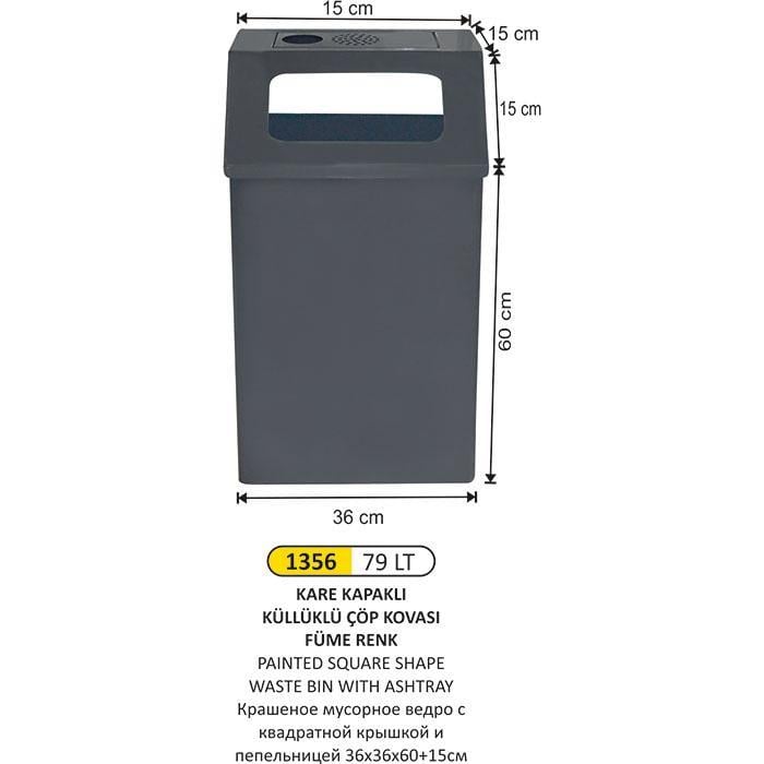 79 LT KARE KAPAKLI ÇÖP KOVASI KÜLLÜKLÜ