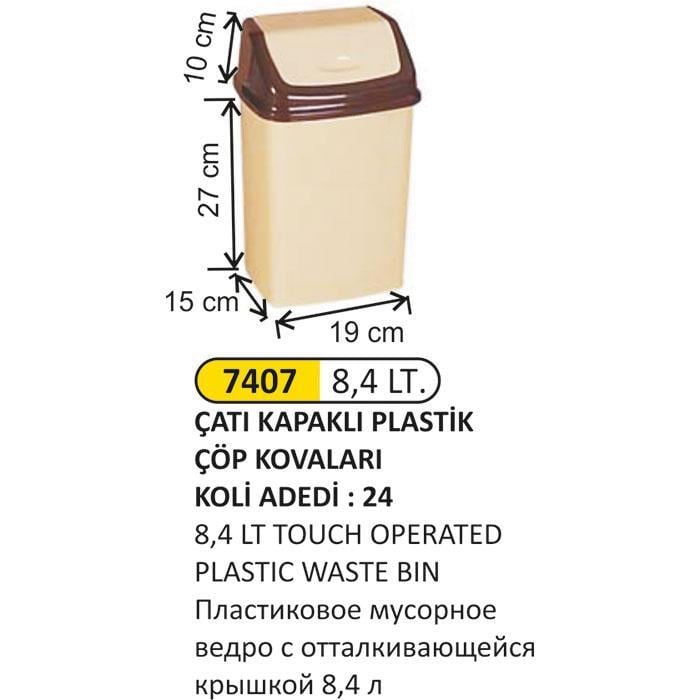 8,4 LT ÇATI KAPAKLI PLASTİK ÇÖP KOVASI