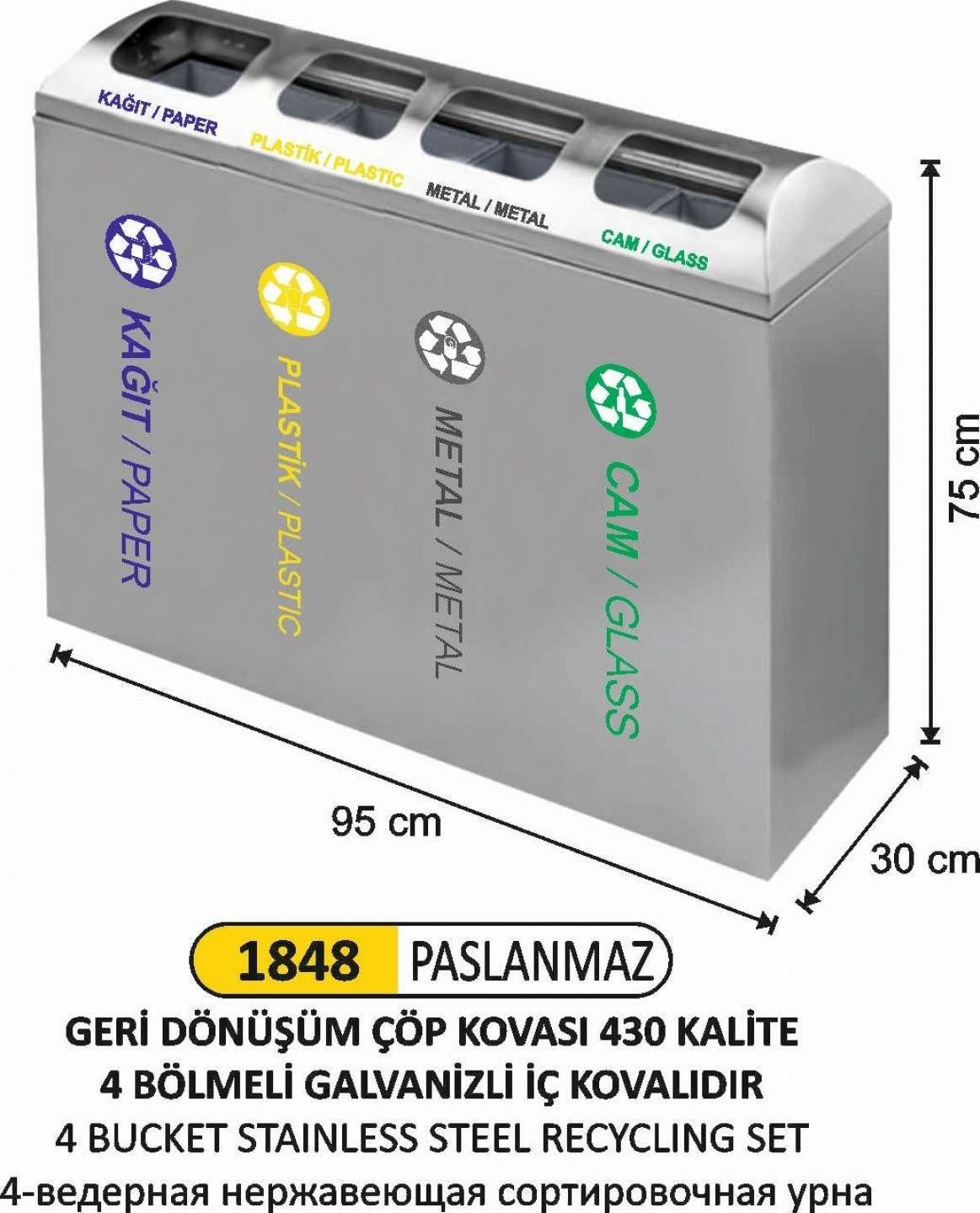 DÖRTLÜ GERİ DÖNÜŞÜM SETİ PASLANMAZ ÇELİK