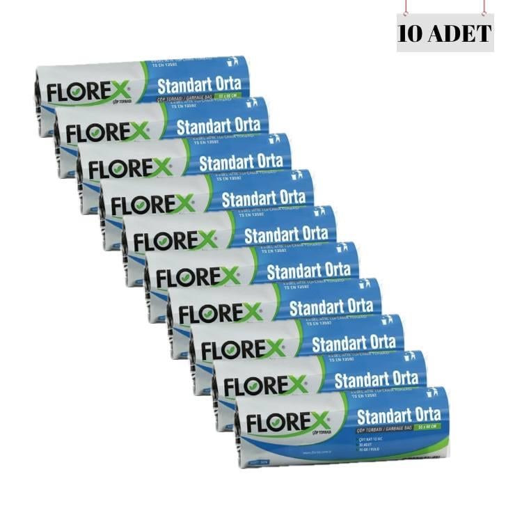 FLOREX 55*60 13 MİCRON STANDART ORTA BOY ÇÖP POŞETİ (10 ADET)