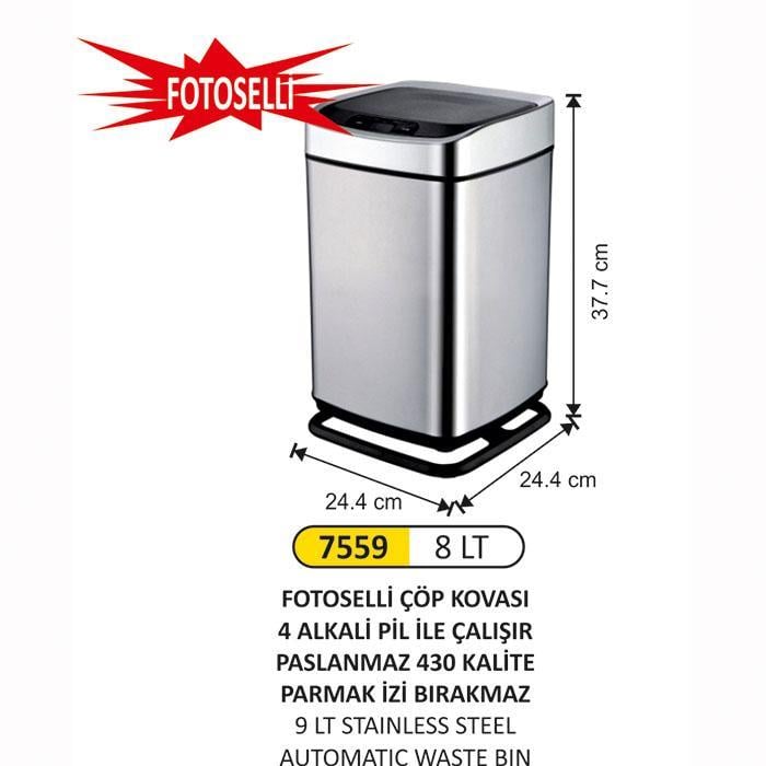 FOTOSELLİ ÇÖP KOVASI 9 LİTRE PASLANMAZ ÇELİK