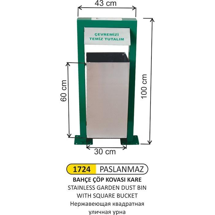 KARE BAHÇE TİPİ PASLANMAZ ÇÖP KOVASI