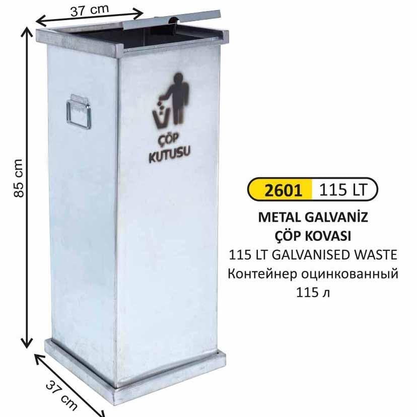 KARE GALVANİZ MANUEL KAPAKLI ÇÖP KOVASI ORTA