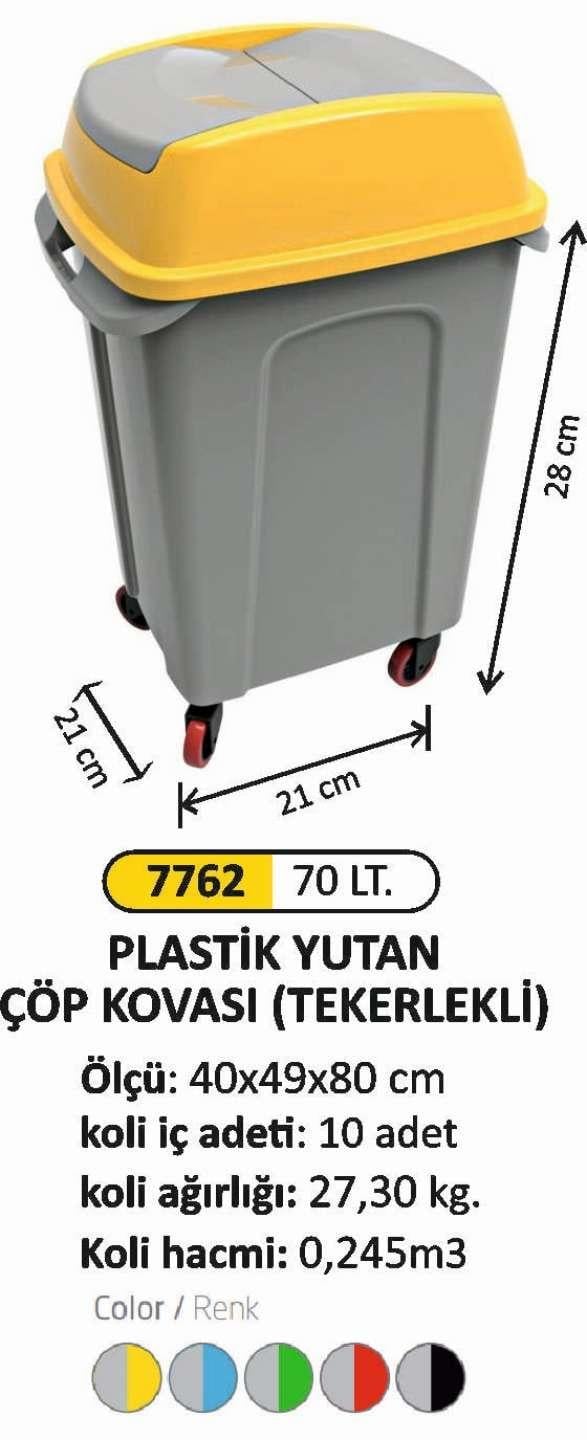 PLASTİK ÇÖP KOVASI YUTAN 70 LT TEKERLİ