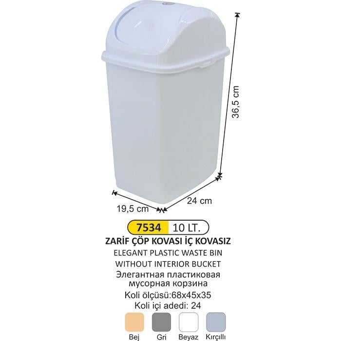 PLASTİK DÖNER KAPAKLI ÇÖP KOVASI 10 LİTRE ZARİF MODEL