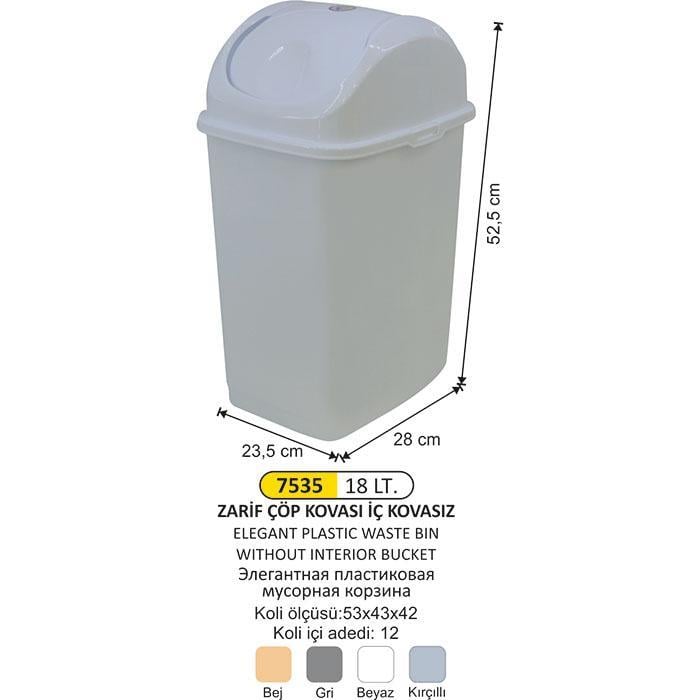 PLASTİK DÖNER KAPAKLI ÇÖP KOVASI 18 LT ZARİF MODEL