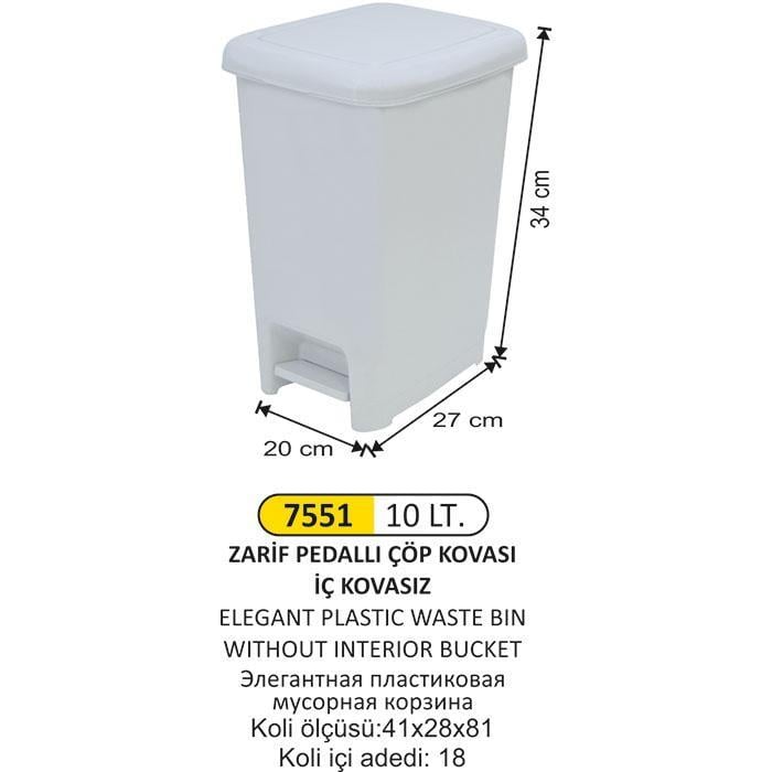 PLASTİK PEDALLI ÇÖP KOVASI 10 LİTRE ZARİF MODEL