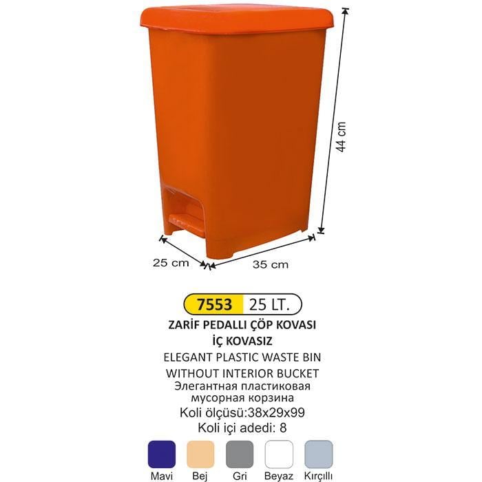 PLASTİK PEDALLI ÇÖP KOVASI 25 LİTRE ZARİF MODEL