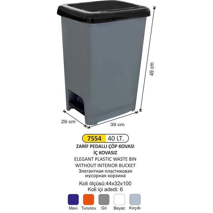 PLASTİK PEDALLI ÇÖP KOVASI 40 LİTRE ZARİF MODEL