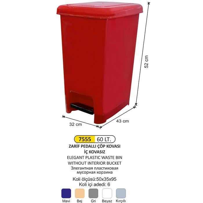 PLASTİK PEDALLI ÇÖP KOVASI 60 LİTRE ZARİF MODEL