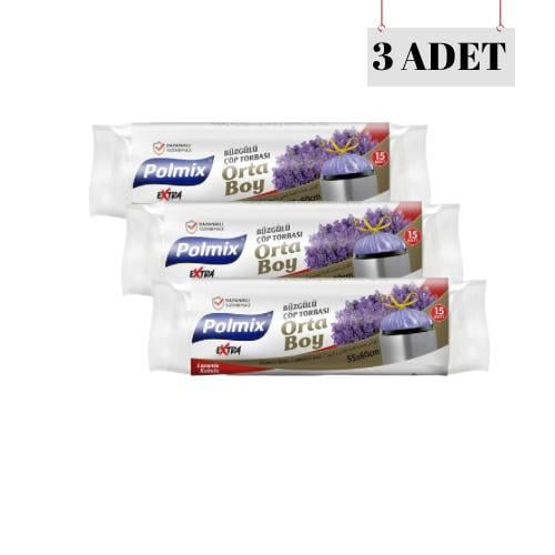 POLMİX 55*60 BÜZGÜLÜ LAVANTA KOKULU BÜYÜK ÇÖP POŞETİ (3 ADET)