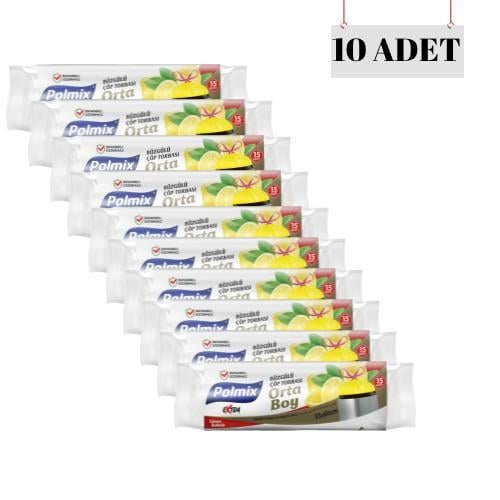 POLMİX 55*60 BÜZGÜLÜ LİMON KOKULU ORTA BOY ÇÖP POŞETİ (10 ADET)