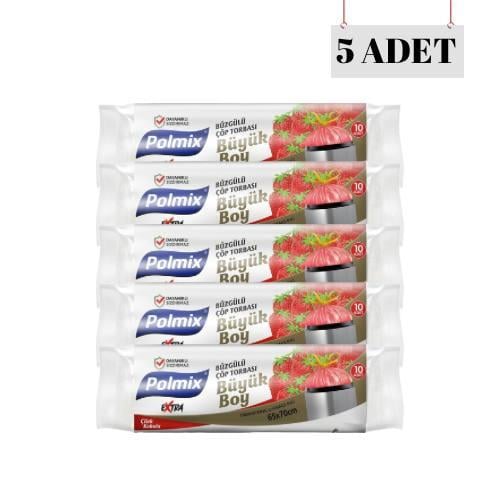 POLMİX 65*70 BÜZGÜLÜ ÇİLEK KOKULU BÜYÜK ÇÖP POŞETİ (5 ADET)