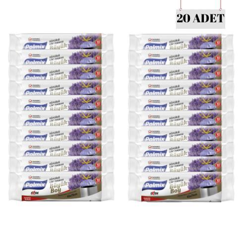 POLMİX 65*70 BÜZGÜLÜ LAVANTA KOKULU BÜYÜK ÇÖP POŞETİ (20 ADET)