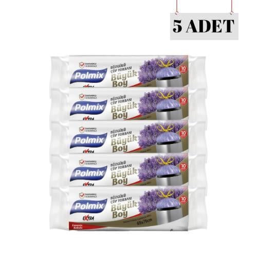 POLMİX 65*70 BÜZGÜLÜ LAVANTA KOKULU BÜYÜK ÇÖP POŞETİ (5 ADET)