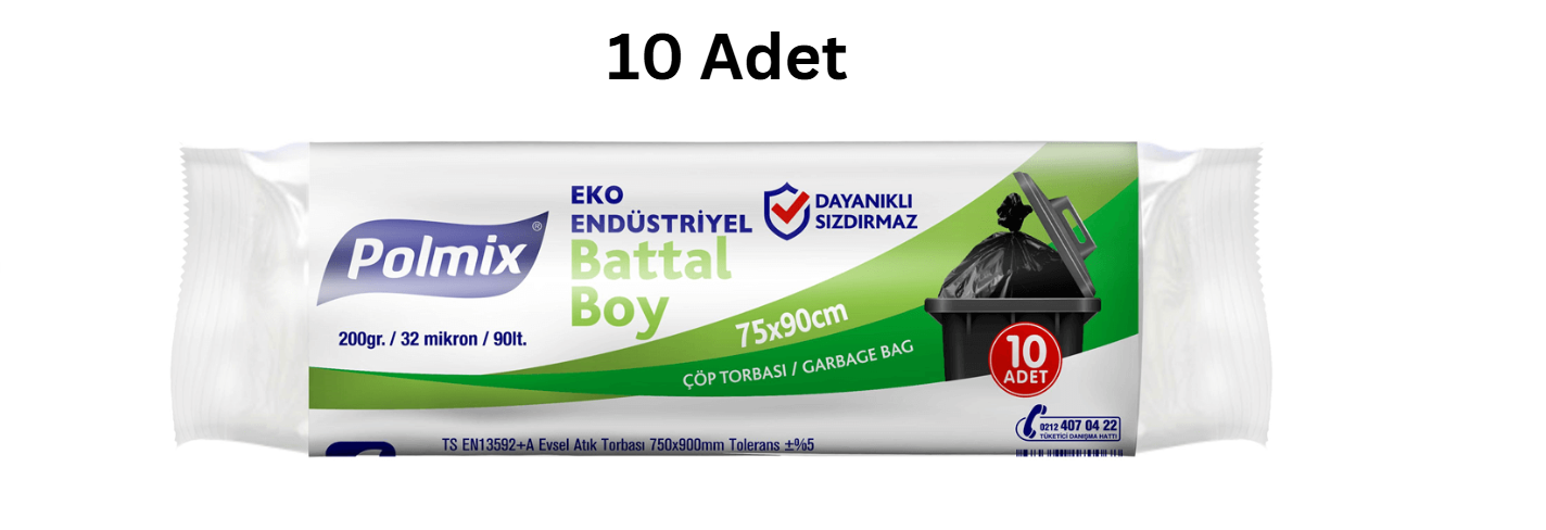 POLMİX EKO ENDÜSTRİYEL 72*95 BATTAL BOY SİYAH ÇÖP POŞETİ 200'GR (10 ADET)