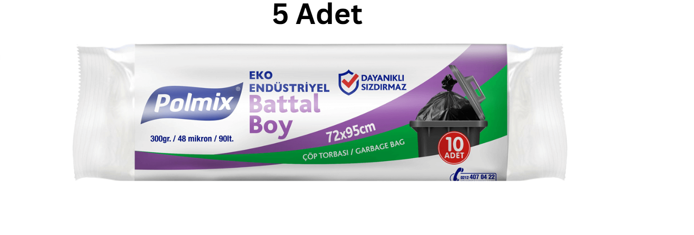POLMİX EKO ENDÜSTRİYEL 72*95 BATTAL BOY SİYAH ÇÖP POŞETİ 300'GR (5 ADET)