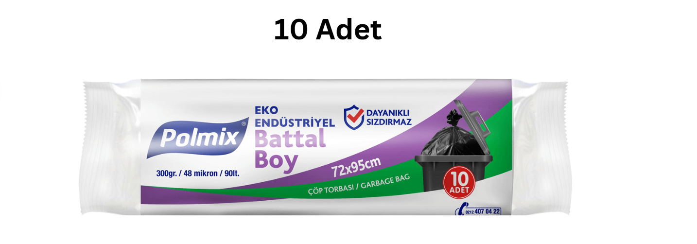 POLMİX EKO ENDÜSTRİYEL 72*95 BATTAL BOY SİYAH ÇÖP POŞETİ 300'GR (10 ADET)