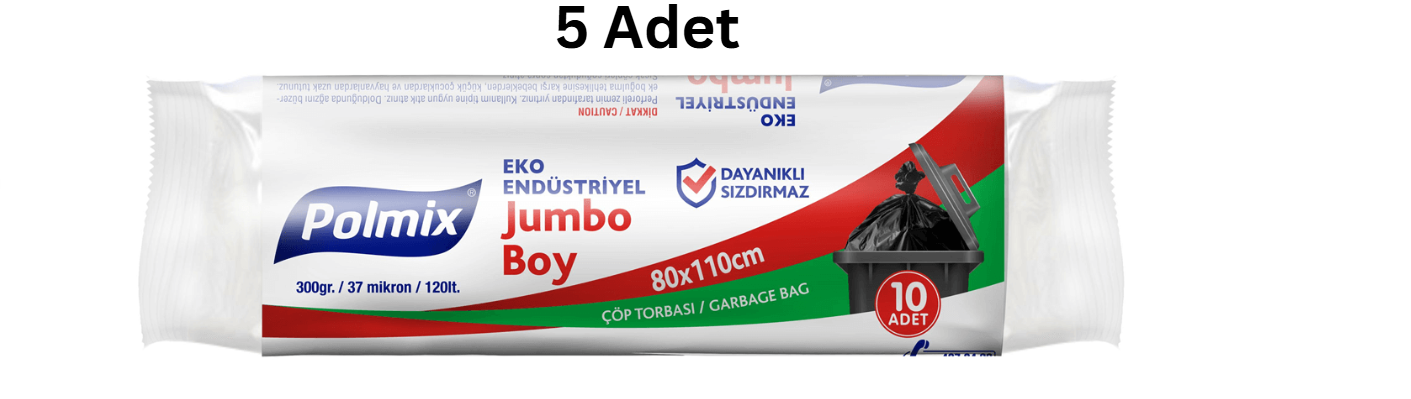 POLMİX EKO ENDÜSTRİYEL JUMBO BOY 80*110 SİYAH ÇÖP POŞETİ 300'GR (5 ADET)