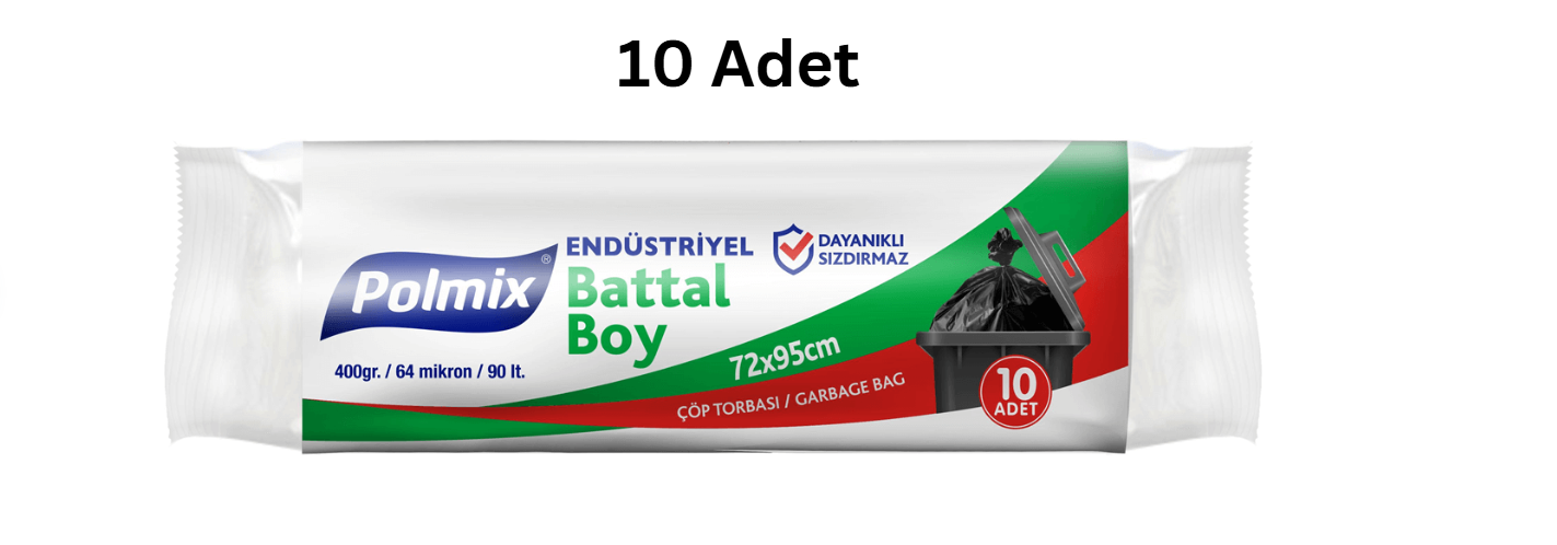 POLMİX ENDÜSTRİYEL 72*95 BATTAL BOY SİYAH ÇÖP POŞETİ 400'GR (10 ADET)