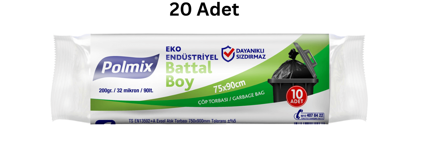 POLMİX ENDÜSTRİYEL 72*95 BATTAL BOY SİYAH ÇÖP POŞETİ 200'GR (20 ADET)