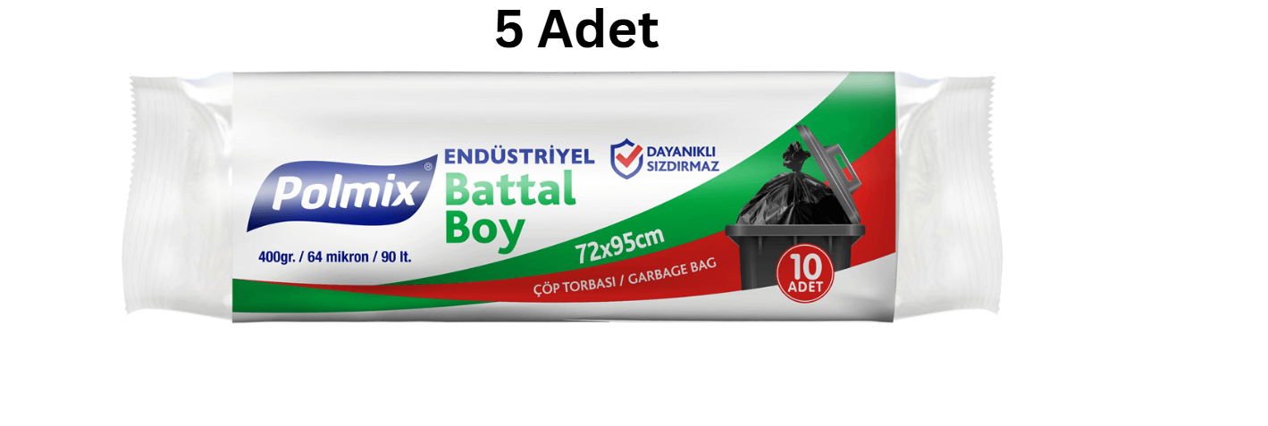 POLMİX ENDÜSTRİYEL 72*95 BATTAL BOY SİYAH ÇÖP POŞETİ 400'GR (5 ADET)