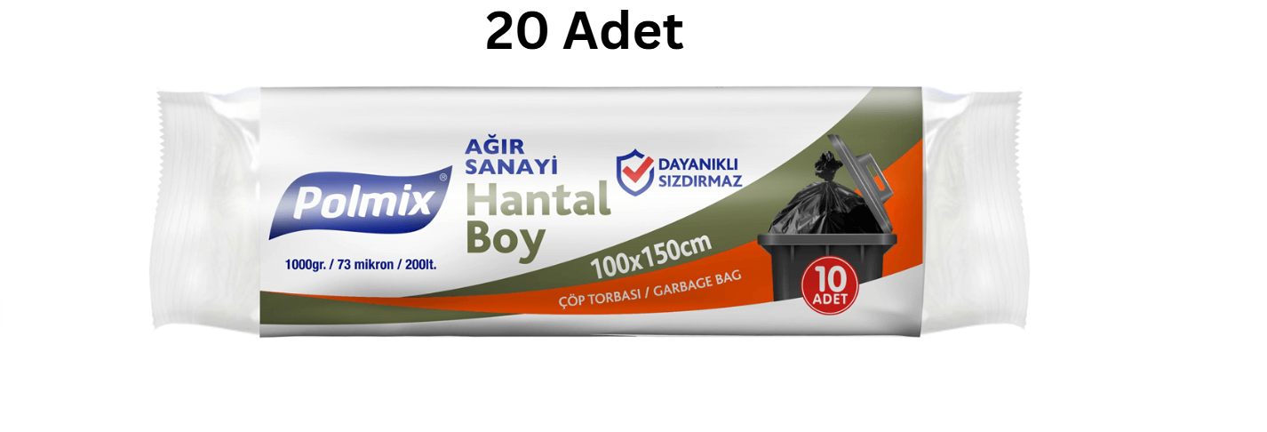 POLMİX ENDÜSTRİYEL HANTAL 100X150 BOY SİYAH ÇÖP POŞETİ 1000'GR (20 ADET)
