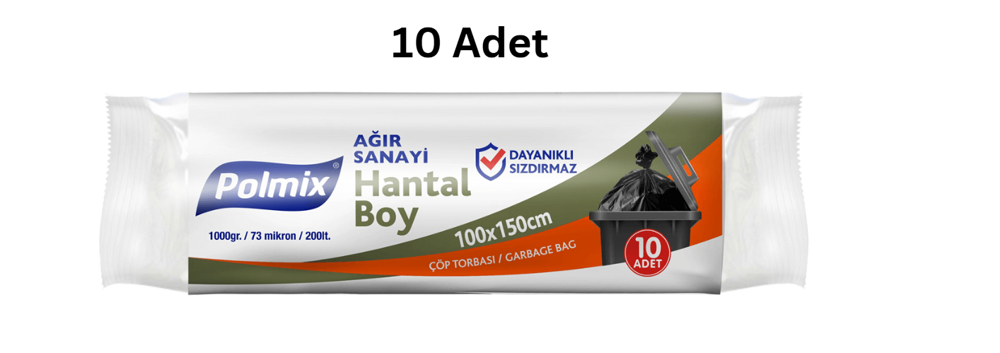 POLMİX ENDÜSTRİYEL HANTAL 100X150 BOY SİYAH ÇÖP POŞETİ 1000'GR (10 ADET)