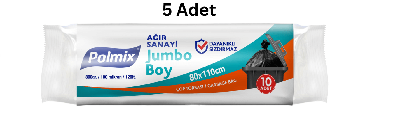 POLMİX ENDÜSTRİYEL JUMBO 80X110 BOY SİYAH ÇÖP POŞETİ 800'GR (5 ADET)