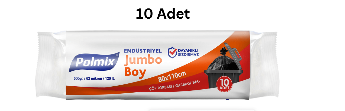 POLMİX ENDÜSTRİYEL PRO JUMBO BOY SİYAH ÇÖP POŞETİ 500'GR (10 ADET)