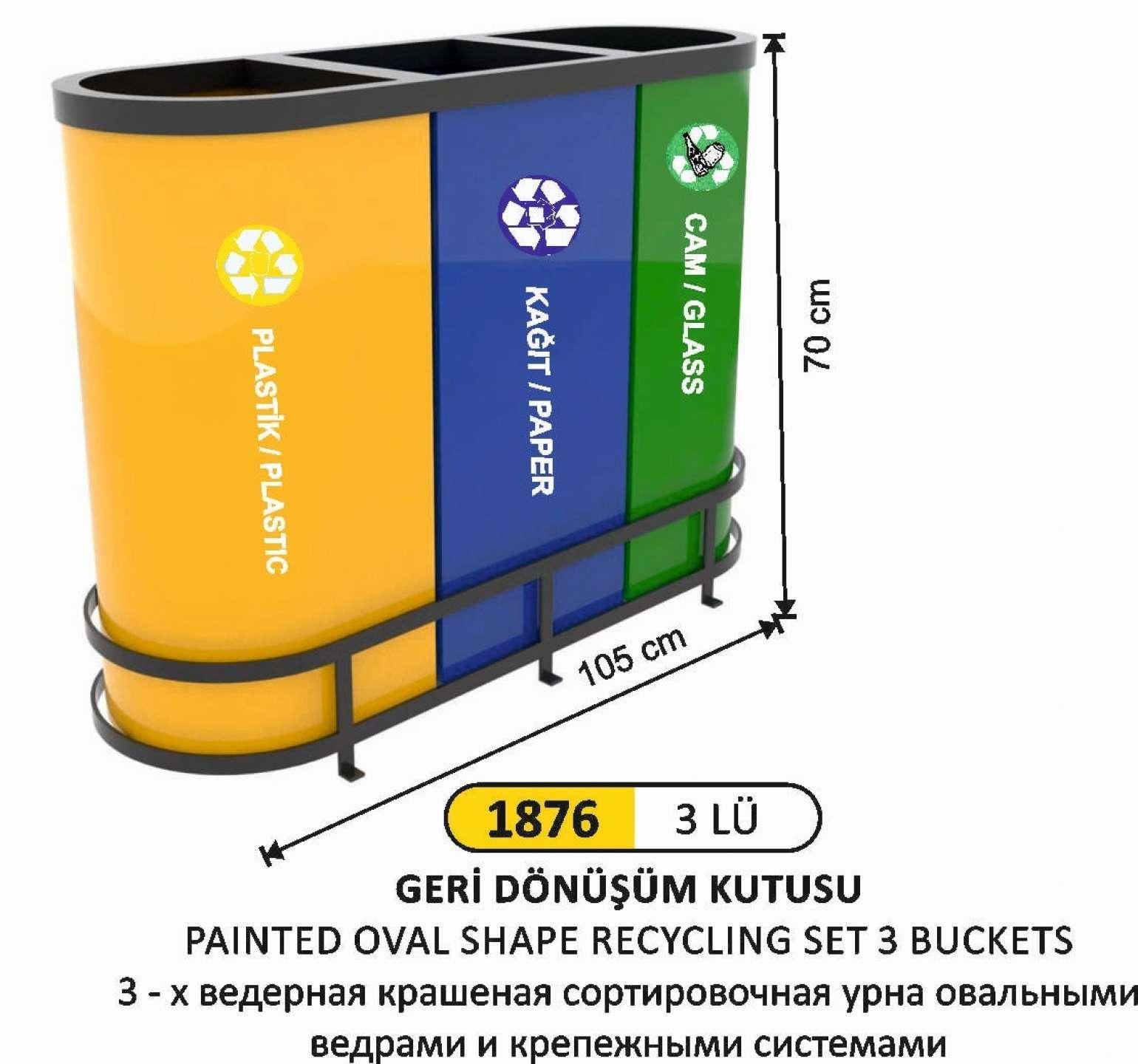 ÜÇLÜ GERİ DÖNÜŞÜM ÇÖP KOVASI BOYALI RENKLİ