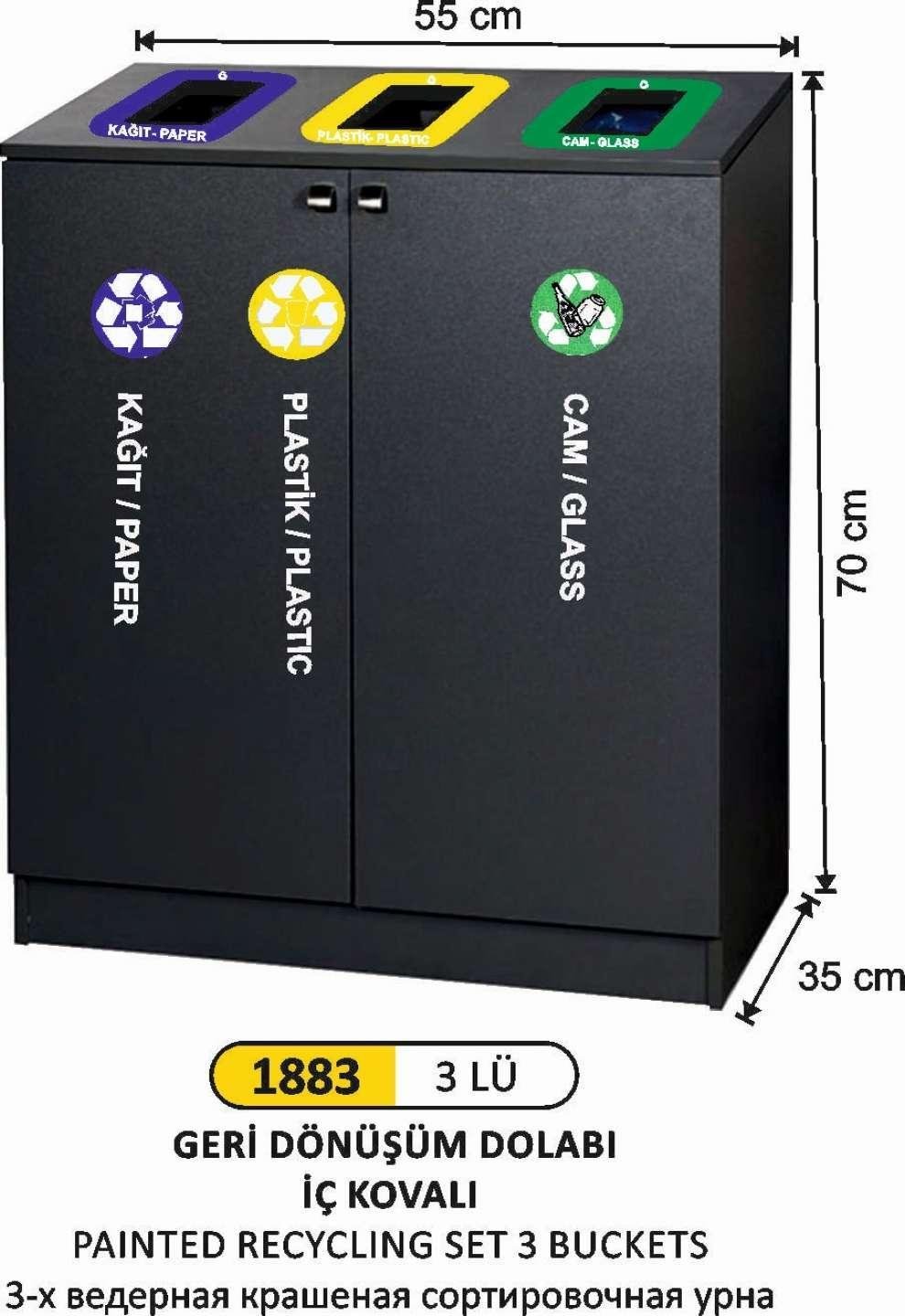 ÜÇLÜ İÇ KOVALI GERİ DÖNÜŞÜM DOLABI 